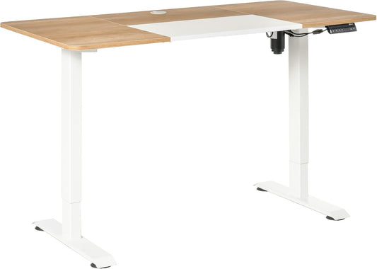 Computer table, electric desk, standing desk, height adjustable, table frame with motor, metal, natural + white - QUORE