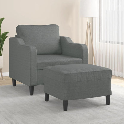 Fauteuil met kruk donkergrijs 60 cm stof beklede stoel relaxstoel comfortabel ontspannen duurzaam robuust stabiel veelzijdig modern design woonkamer zitgelegenheid