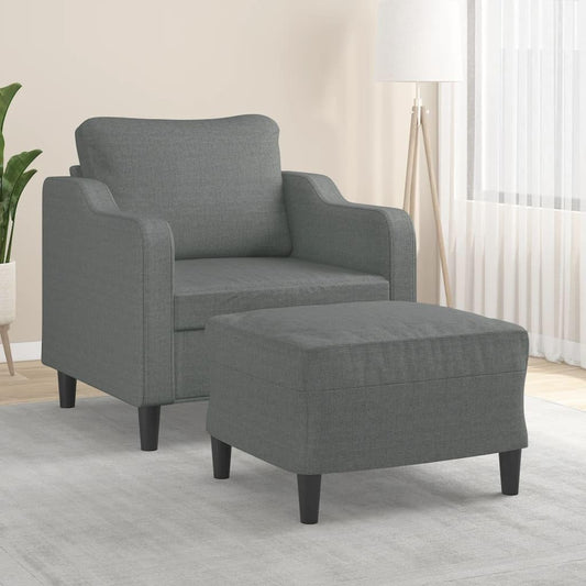 Fauteuil met kruk donkergrijs 60 cm stof beklede stoel relaxstoel comfortabel ontspannen duurzaam robuust stabiel veelzijdig modern design woonkamer zitgelegenheid
