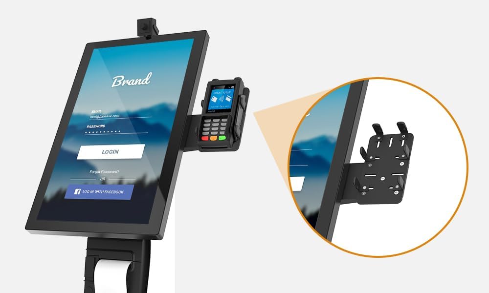 Kiosk VESA Vloerstandaard – Monitorstandaard – Displaystandaard – POS Standaard – Zelfbedieningszuil – Voor 21,5–27 Inch – Volledig Metaal – Printerruimte En Kaartlezerbeugel
