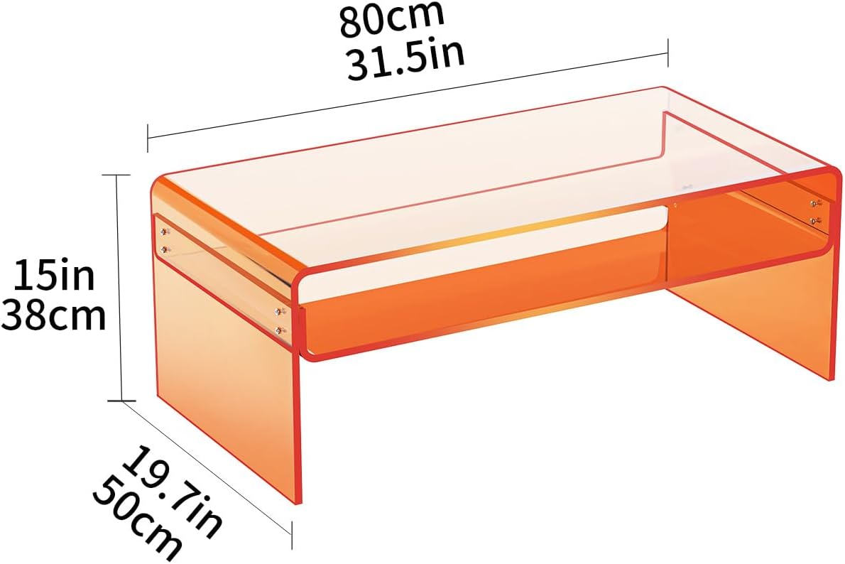 Acryl Salontafel, Transparant Helder Acryl Tafel (Oranje, 50 cm)