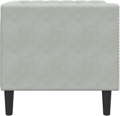 Chesterfield-fauteuil, lichtgrijs, fluweel, comfortabele gestoffeerde stoel met knoopstiksels en steunpoten voor woonkamer ontspanning
