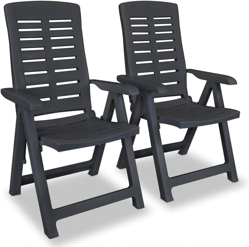 Tuinstoel – Tuinstoelen – Buitenstoel – Relaxstoel – Verstelbare Rugleuning – Weerbestendig Kunststof – Set van 2 – Antraciet – Inklapbaar – 60x61x108 cm