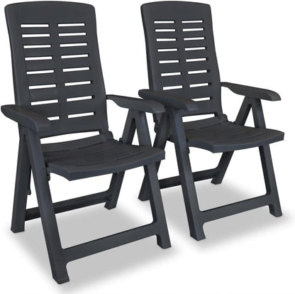 Tuinstoel – Tuinstoelen – Buitenstoel – Relaxstoel – Verstelbare Rugleuning – Weerbestendig Kunststof – Set van 2 – Antraciet – Inklapbaar – 60x61x108 cm