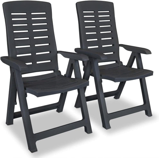 Tuinstoel – Tuinstoelen – Buitenstoel – Relaxstoel – Verstelbare Rugleuning – Weerbestendig Kunststof – Set van 2 – Antraciet – Inklapbaar – 60x61x108 cm