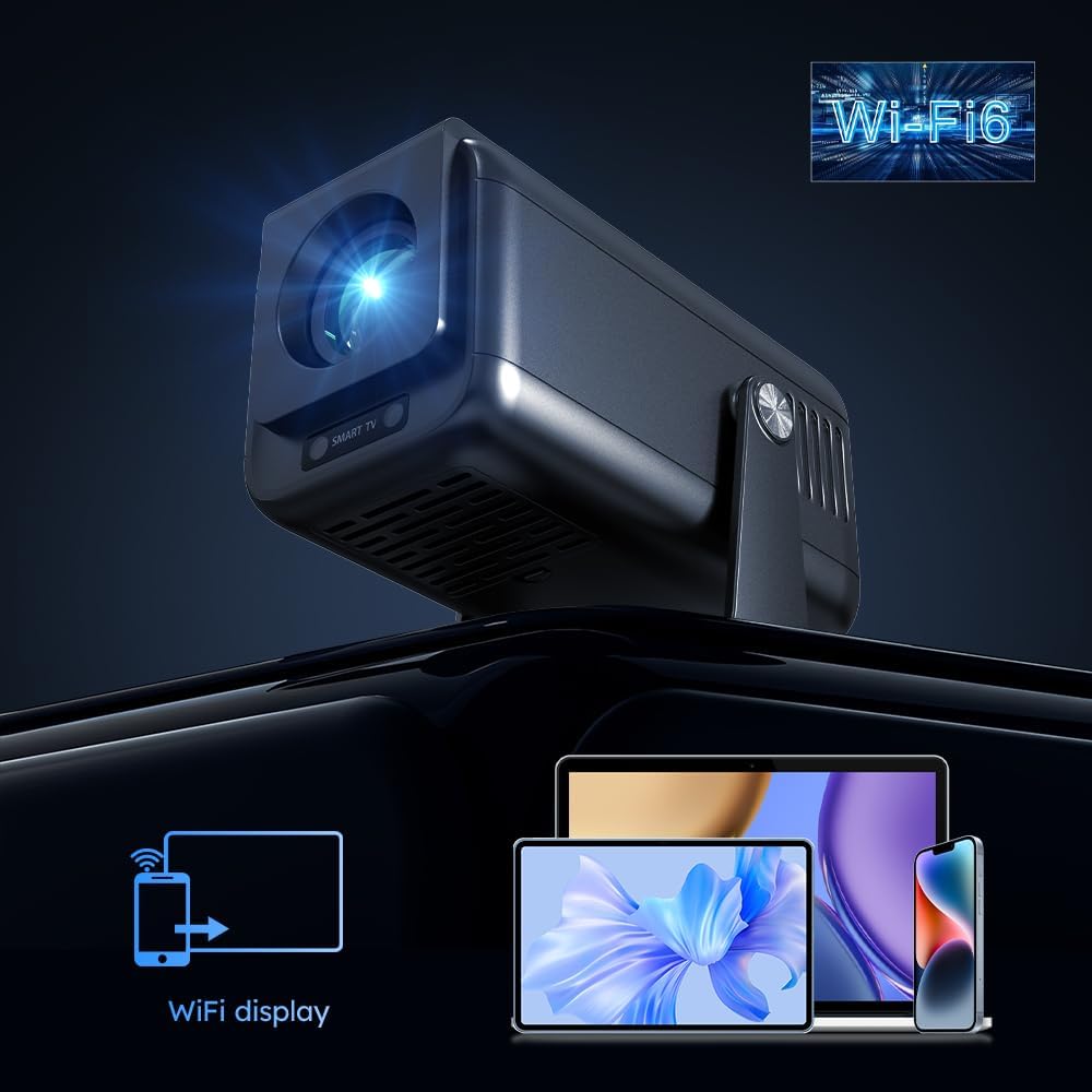 1080P Full HD Mini Smart beamer projector 4K 300ANSI met Android 13, 12000 lumen mobiele telefoon ondersteuning WiFi 6 en Bluetooth trapeziumcorrectie thuisbioscoop video luidspreker USB-poort + HDMI