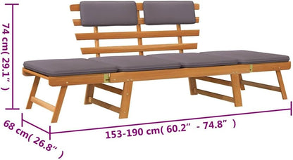 vidaXL Lounger with cushion 2-in-1 190 cm solid acacia wood
