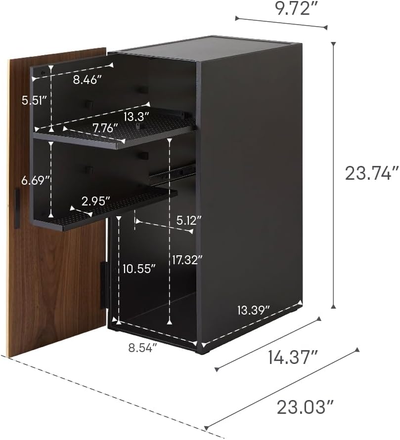 Yamazaki 2110 TOWER Game Console Organizer, black, Steel/Wood/Magnet/Silicone, 24.7 x 36.5 x 60.3 cm