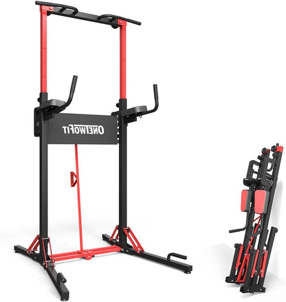 ONETWOFIT Foldable Power Tower Dip Station and Power Tower, Height Adjustable, Multifunctional Power Station with Pull Up Bar, Push Support Handles, Heavy Strength Training Equipment for Gyms - QUORE