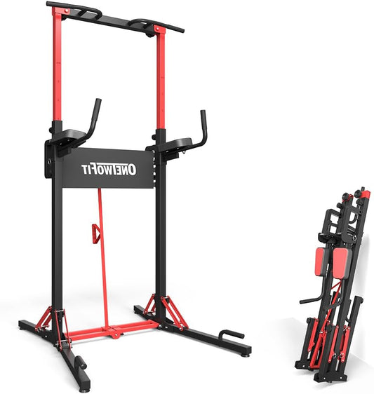 ONETWOFIT Foldable Power Tower Dip Station and Power Tower, Height Adjustable, Multifunctional Power Station with Pull Up Bar, Push Support Handles, Heavy Strength Training Equipment for Gyms - QUORE