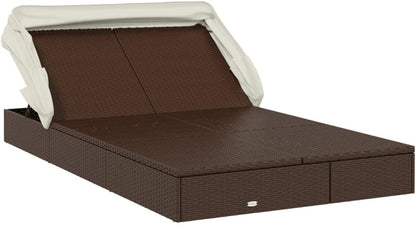Foldable Double Sun Lounger Made of Poly Rattan with Adjustable Roof and Cushion, Weatherproof Material for Outdoors, Sturdy Steel Frame, Ideal - QUORE