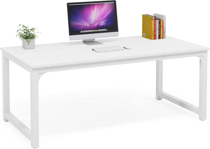 Tribesigns Computer Desk 160x80CM Large Industrial Desk for Home Office, PC and Laptop Workstation with Spacious Worktop and Leg Space, Sturdy Metal Frame (White)