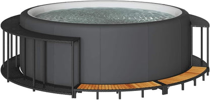 vidaXL Hot Tub Surround Storage Wooden Step Pad Poly Rattan Black,Spa Surround,Outdoor Hot Tub Enclosure,Round Hot Tub Round,Hot Tub Enclosure - QUORE