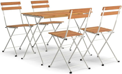 Terrasmeubelen, tuinbank, meubelsets, lounge-set, 5-delig, bistroset, inklapbaar, massief hout, acacia en staal - QUORE