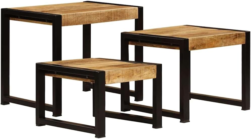 vidaXL Solid Mango Wood Table Set 3-Piece Table Set Side Table Table