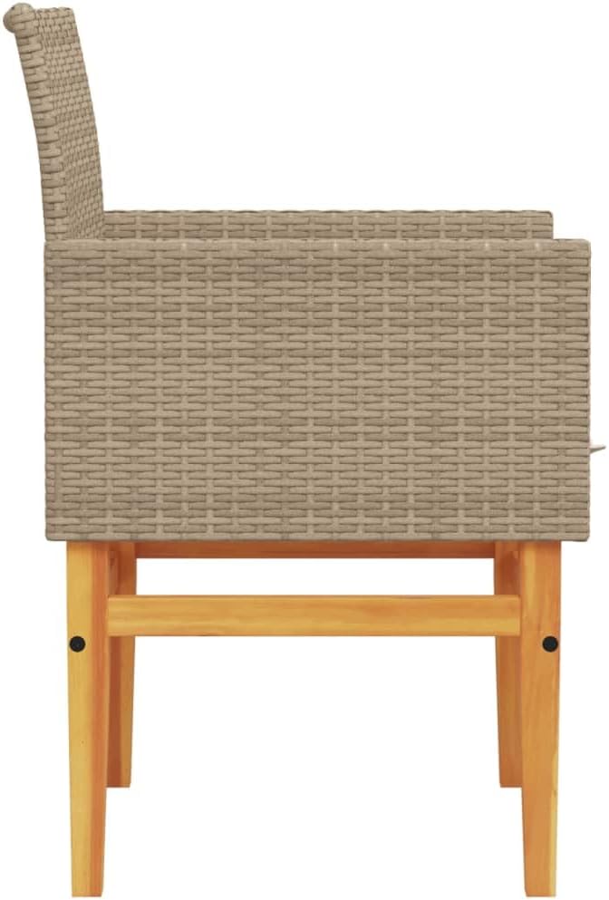 LAPOOH 368716 Garden Chairs with Cushions, PE Rattan, Beige and Acacia Wood, Garden Chairs with Cushions, Patio Chairs - QUORE