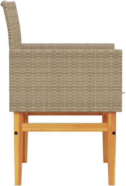 LAPOOH 368716 Garden Chairs with Cushions, PE Rattan, Beige and Acacia Wood, Garden Chairs with Cushions, Patio Chairs - QUORE