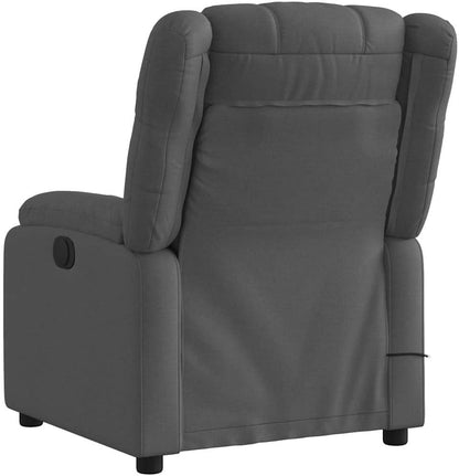 Elektrische relaxstoel met 6-punts massage, donkergrijze stof, trillingsfunctie en USB-bediening, stabiele structuur van hout en metaal, zijzak