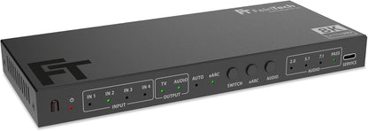 FeinTech SW411 HDMI 2.1 Switch 4-in-1 Out met audio-extractor voor geluidssystemen met HDMI-, Toslink- en AUX-ingang, ondersteunt 4K 120Hz & 8K