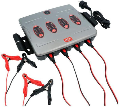 Acculader 12V – Batterijlader – Loodzuurlader – Accuoplader – Batterijoplader – Vier Accu’s Gelijktijdig Opladen – Volautomatische Vijfstaps Oplaadcyclus – IP64 Spatwaterbestendig