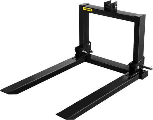 VEVOR Pallet Fork with 3 Point Connection, Pallet Forks for Tractors 2000 Pounds, Quick Couplings 104 Inch for Category 1 or 2 Tractor, Charger for Steer Skid