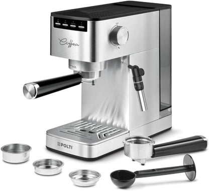 Polti Coffea P10S Handmatig koffiezetapparaat voor espresso en cappuccino, compatibel met gemalen koffie en E.S.E-pads, 44 mm, steamymilk voor het opschuimen van melk, afneembare tank van 1,3 l,