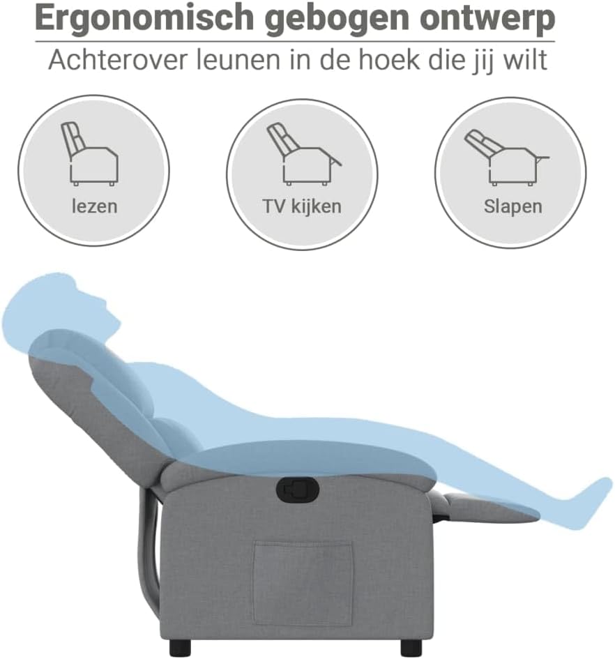 vidaXL Recliner Chair with Backrest, Armrests, TV Chair, Reclining Chair, Seat for Living Room Home, Light Grey Fabric - QUORE