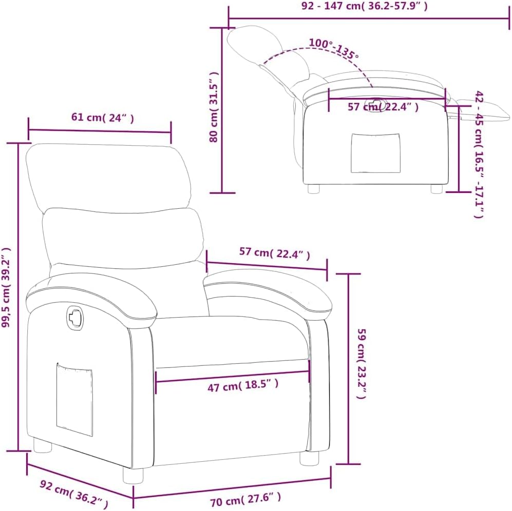 Fauteuil Verstelbaar Kunstleer Bruin – Relaxfauteuil – Relaxstoel – Armstoel – Leunstoel – Maximaal Comfort – Handmatig Verstelbaar Tot 135 Graden