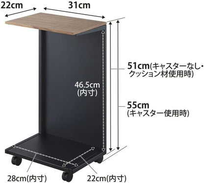 Yamazaki 1415 TOWER Tavolino Laterale Semichiuso con Piano in Legno e Ruote, bianco,Acciaio/Legno/Nylon, minimalistisch, 22 x 31 x 55 cm (L x L x A)