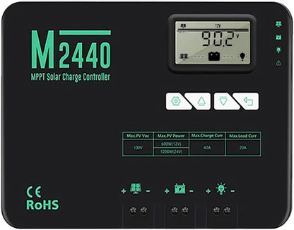 SolaMr 40A MPPT zonne-laadregelaar 12V/24V met LCD display voor communicatie basisstations en huishoudelijke systemen - M2440