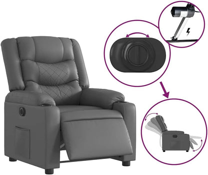 Elektrische Relaxstoel – Ligstoel – Tv-Stoel – Kantelstoel – Relaxfauteuil – Kunstleer Grijs – Elektrisch Verstelbaar – Maximale Ligstand 135 Graden