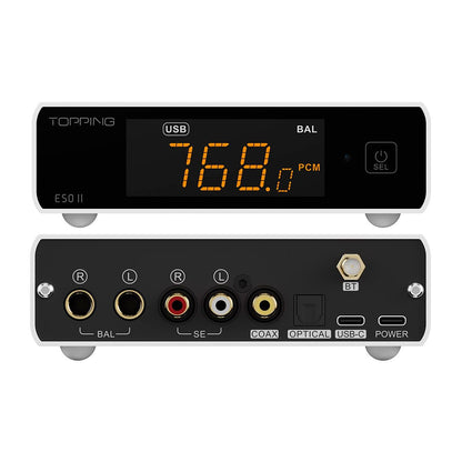 Topping E50II DAC Compacte Hi-Res audio-desktop met AK4497S, DSD512, PEQ 10-bands en Bluetooth LDAC voor hoofdtelefoon en luidsprekers, wit