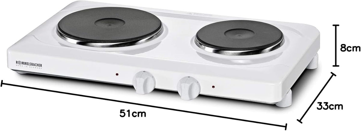 Dubbele Kookplaat – Elektrische Kookplaat – Tafelmodel Kookplaat – Gietijzeren Kookzones – Vrijstaande Kookplaat – 2 Kookzones 800W & 1200W – 15 Minutentimers & Veiligheidsfuncties