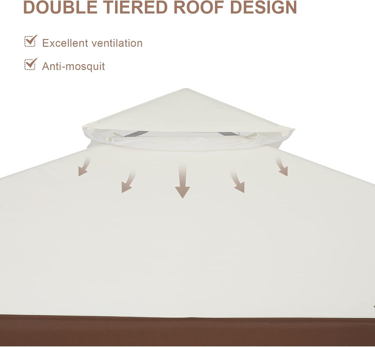 Mondeer Tuinpaviljoen, 3 x 3 m, dubbel dak, paviljoen met 4 muggennetten, zijpanelen voor schaduw en regen, metalen frame, stabiel, beige en bruin