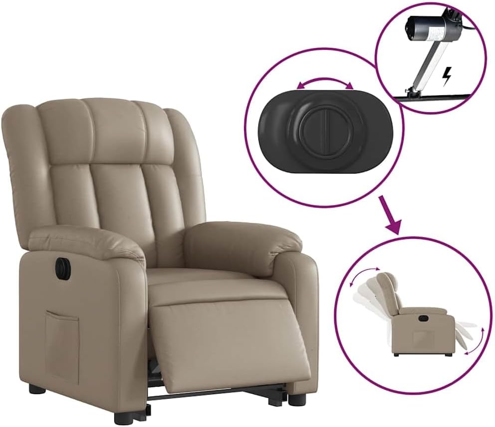 Relaxstoel met Opstahulp – Elektrische Relaxstoel – TV-Stoel – Ligstoel – Comfortstoel – Elektrisch Kantelsysteem – Cappuccino Kunstleer – Met Opstaan Hulpfunctie