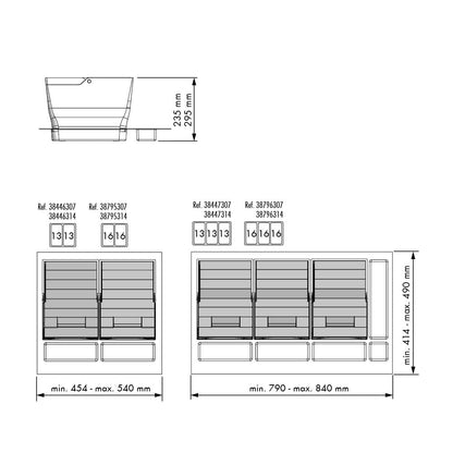 Menage Confort Vuilnisbak en recyclingcontainer voor keukenlade, deksel van roestvrij staal, PP antraciet, 900 mm breedte meubel/hoogte 295 mm