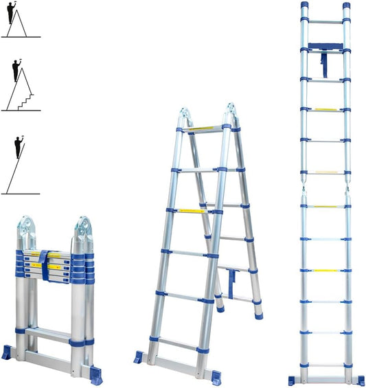 Telescopische ladder met scharnier, 3,8 m, STEMPAKT, 2 x 6 treden, opvouwbaar, professioneel, hoogte max. werk 4,7 m, Hoström