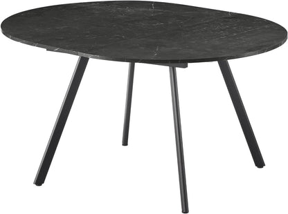 Ronde Eettafel – Uitschuifbare Tafel – Keukentafel – Eetkamertafel – Uitklapbare Tafel – Butterfly Mechanisme – Marmer Look – Zwart Metaal Frame – 120-150 cm – Geschikt Voor 4-6 Personen
