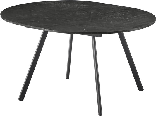 Ronde Eettafel – Uitschuifbare Tafel – Keukentafel – Eetkamertafel – Uitklapbare Tafel – Butterfly Mechanisme – Marmer Look – Zwart Metaal Frame – 120-150 cm – Geschikt Voor 4-6 Personen
