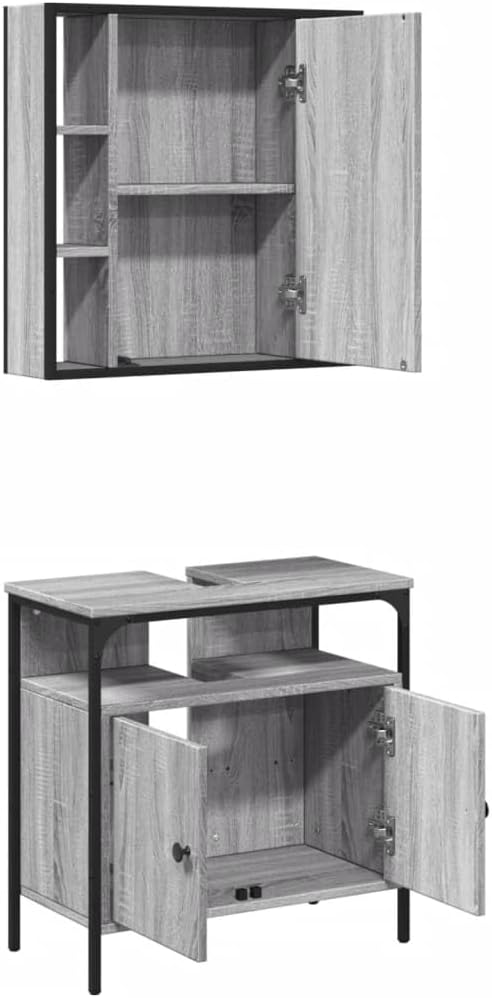 vidaXL 2 Piece Bathroom Furniture Set Processed Wood Grey Sonoma Oak Colour, Bathroom Set, Bathroom Cabinet, Vanity Unit, Washbasin, Bathroom Cabinet