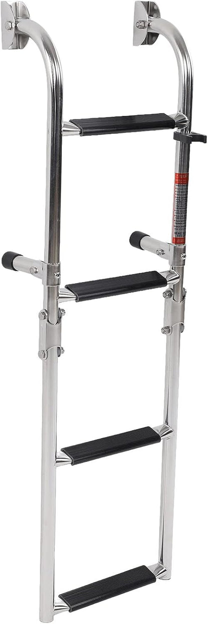 4 Stappen Ponton Bootladder, 316 Roestvrijstalen Vouwlaad Ladder, Brede Trap, Leuningen, Dok Ladder voor Zeepijpen, Jacht, Zwembad