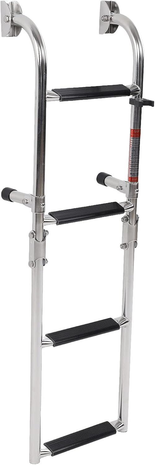 4 Stappen Ponton Bootladder, 316 Roestvrijstalen Vouwlaad Ladder, Brede Trap, Leuningen, Dok Ladder voor Zeepijpen, Jacht, Zwembad