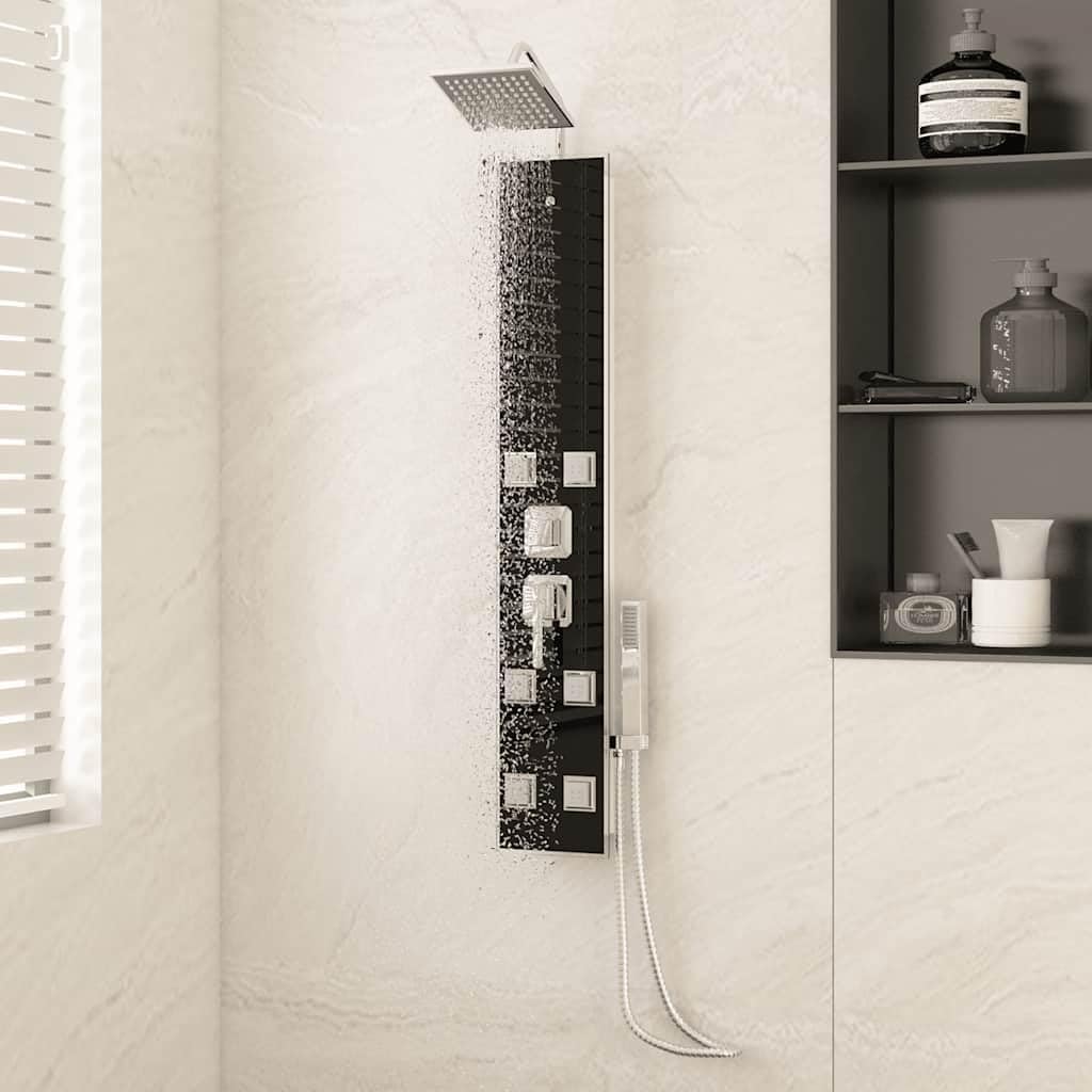 Douchepaneel – Douchezuil – Douchesysteem – Douchekolom – Regendouche – Roestvrij Staal & Gehard Glas – Zwart 18x45,5x130 cm