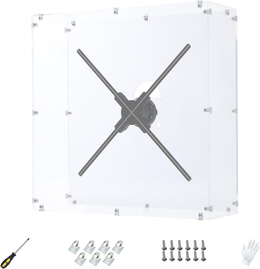 Beschermhoes 3D Holografische Ventilator Tot 22 Inch – Beschermkap – Beschermbehuizing – Acryl Behuizing – Transparante Afdekking – Transparant Acryl – Voorgeboorde Gaten Inclusief Schroeven