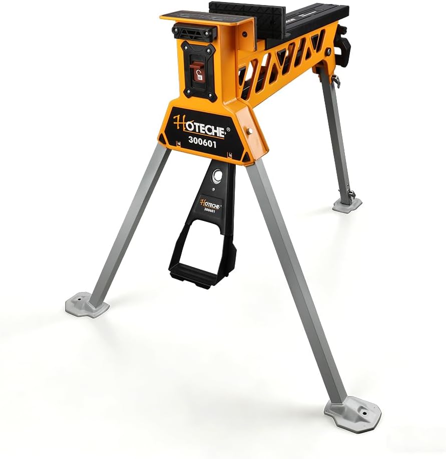 Hoteche Mobiele inklapbare werkbank, 250 kg draagvermogen, 0-950 mm spanbereik, geel-zilver-zwart, verpakking van papieren zakken