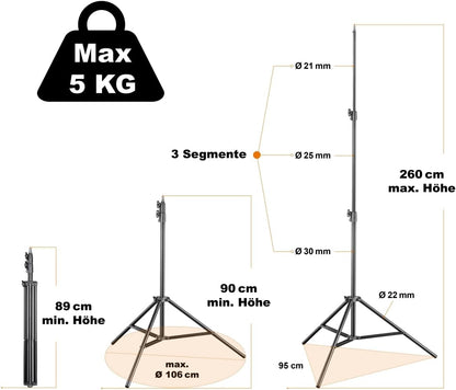LED-vlaklampen – LED panelen – Daglichtlampen – Fotolampen – Videolampen – Tweedelige Set Met Statieven En Accu's – 5.600 K Daglicht – 504 LEDs Per Lamp