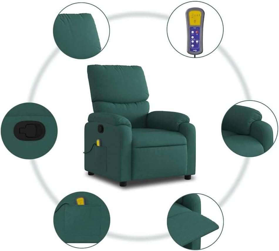 ZIRLANLV Recliner Adjustable Backrest, Relaxation Chair with Vibrating Function, Massage Chair, TV Chair, Reclining Chair, Upholstered Chair, Recliner (Wine Red) (Dark Green #17)