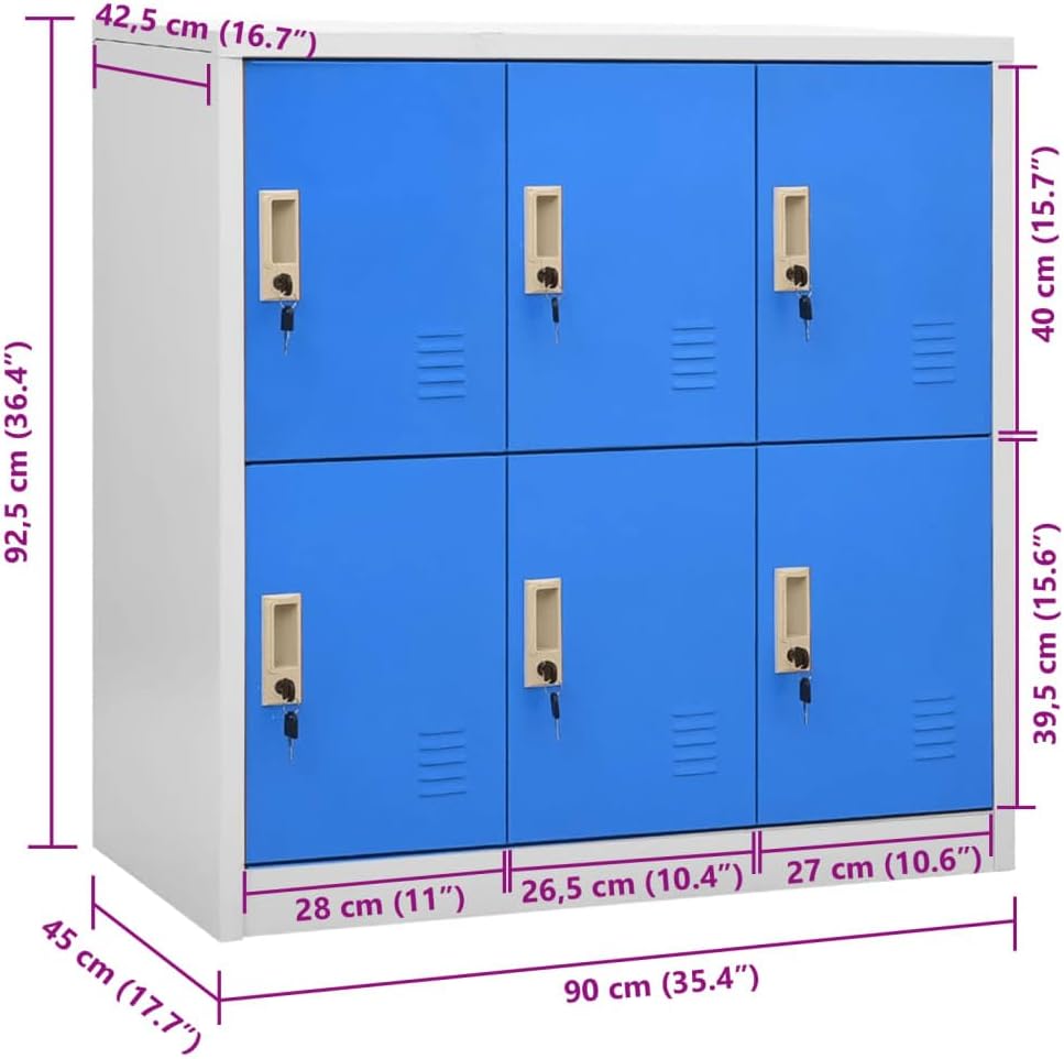 vidaXL Locker cabinet 90x45x92.5cm steel light grey and blue, locker cabinet, wardrobe, closet, locker cabinets, wardrobes, cupboards, office cabinet - QUORE