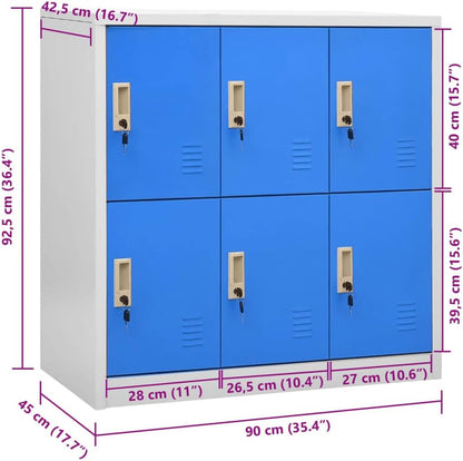 vidaXL Locker cabinet 90x45x92.5cm steel light grey and blue, locker cabinet, wardrobe, closet, locker cabinets, wardrobes, cupboards, office cabinet - QUORE