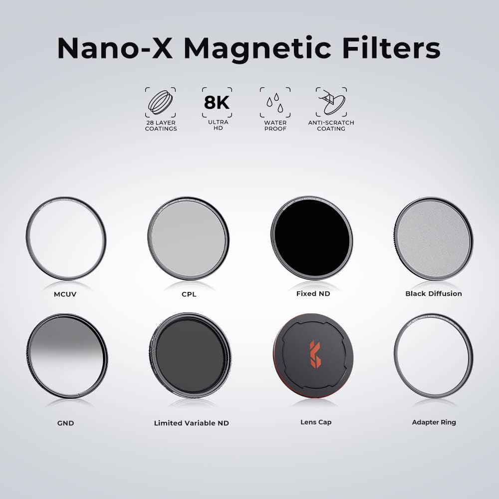 K&F CONCEPT 72mm Magnetisch Lensfilterset - UV CPL ND1000 Magnetische Adapterring Optisch Glas Camera Filter Pouch Quick Swap Systeem (Nano-X Serie)